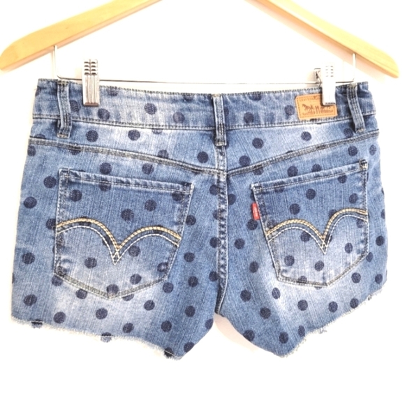 Levi's Pants - Levi's shortly short size 7 blue polka dot denim